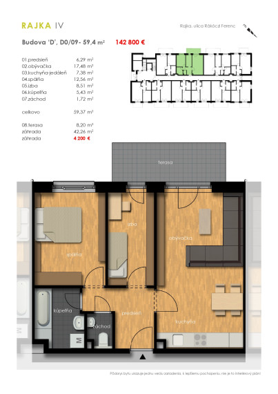 Predaj 3i byt s predzáhradkou - Rajkapark IV Budova D