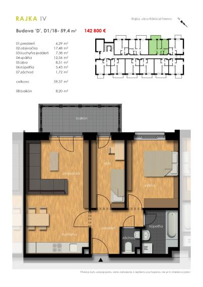 Predaj 3i byt s balkónom - Rajkapark IV Budova D