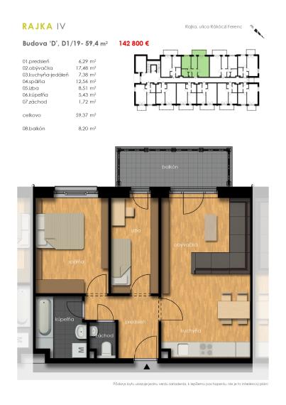 Predaj 3i byt s balkónom - Rajkapark IV Budova D