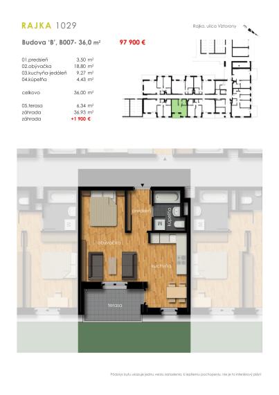 Predaj 1i byt s predzáhradkou - Rajkapark III, Budova B, Rajka