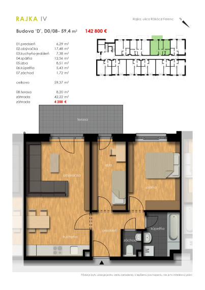 Predaj 3i byt s predzáhradkou - Rajkapark IV Budova D