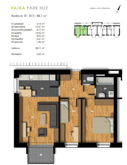 Predaj 3i byt s balkónom v uzatvorenom areáli, Viladomy, Rajka