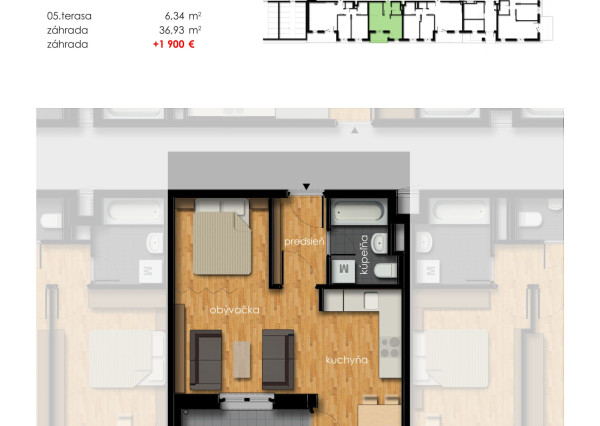 Predaj 1i byt s predzáhradkou - Rajkapark III, Budova B, Rajka