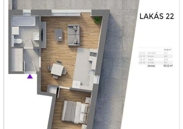 Predaj 2i byt s 53 m2 terasou  v novom projekte na nábreží v centre mesta Mosonmagyaróvár