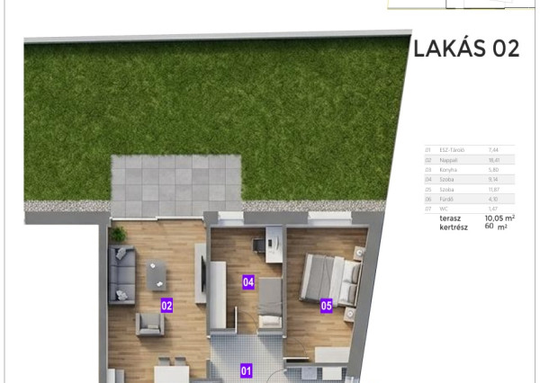 Predaj 3i byt s 60 m2 predzáhradkou v novom projekte na nábreží v centre mesta Mosonmagyaróvár